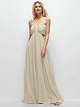 Front View Thumbnail - Champagne Strapless Empire Waist Cutout Maxi Dress with Covered Button Detail