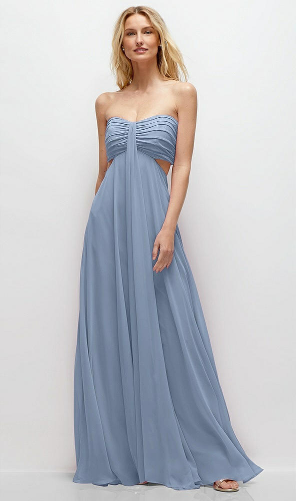 Front View - Cloudy Strapless Empire Waist Cutout Maxi Dress with Covered Button Detail