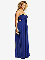 Alt View 2 Thumbnail - Cobalt Blue Strapless Empire Waist Cutout Maxi Dress with Covered Button Detail