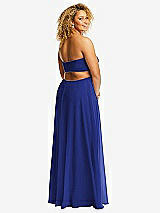 Alt View 3 Thumbnail - Cobalt Blue Strapless Empire Waist Cutout Maxi Dress with Covered Button Detail