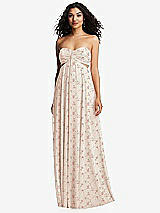 Alt View 5 Thumbnail - Coquette Floral Print Strapless Empire Waist Cutout Maxi Dress with Covered Button Detail