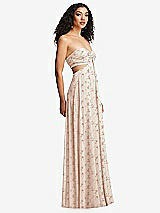 Alt View 6 Thumbnail - Coquette Floral Print Strapless Empire Waist Cutout Maxi Dress with Covered Button Detail