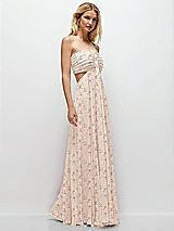 Rear View Thumbnail - Coquette Floral Print Strapless Empire Waist Cutout Maxi Dress with Covered Button Detail