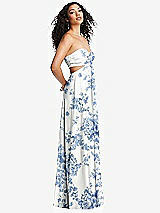 Alt View 1 Thumbnail - Cottage Rose Dusk Blue Strapless Empire Waist Cutout Maxi Dress with Covered Button Detail