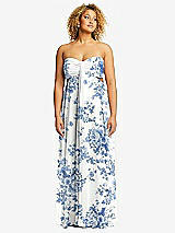 Alt View 2 Thumbnail - Cottage Rose Dusk Blue Strapless Empire Waist Cutout Maxi Dress with Covered Button Detail