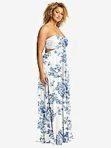 Alt View 3 Thumbnail - Cottage Rose Dusk Blue Strapless Empire Waist Cutout Maxi Dress with Covered Button Detail