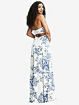 Rear View Thumbnail - Cottage Rose Dusk Blue Strapless Empire Waist Cutout Maxi Dress with Covered Button Detail