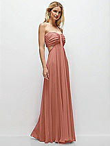 Rear View Thumbnail - Desert Rose Strapless Empire Waist Cutout Maxi Dress with Covered Button Detail