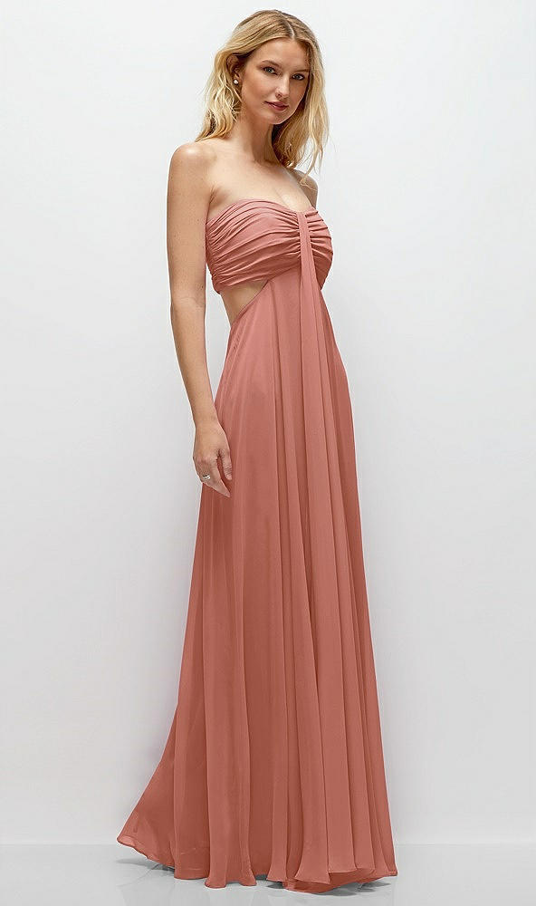 Back View - Desert Rose Strapless Empire Waist Cutout Maxi Dress with Covered Button Detail