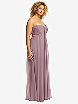 Alt View 2 Thumbnail - Dusty Rose Strapless Empire Waist Cutout Maxi Dress with Covered Button Detail