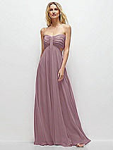 Front View Thumbnail - Dusty Rose Strapless Empire Waist Cutout Maxi Dress with Covered Button Detail