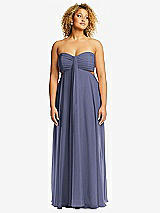 Alt View 1 Thumbnail - French Blue Strapless Empire Waist Cutout Maxi Dress with Covered Button Detail