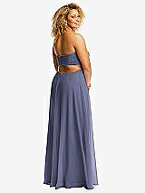 Alt View 3 Thumbnail - French Blue Strapless Empire Waist Cutout Maxi Dress with Covered Button Detail