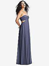 Alt View 4 Thumbnail - French Blue Strapless Empire Waist Cutout Maxi Dress with Covered Button Detail