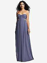 Alt View 5 Thumbnail - French Blue Strapless Empire Waist Cutout Maxi Dress with Covered Button Detail