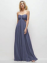 Front View Thumbnail - French Blue Strapless Empire Waist Cutout Maxi Dress with Covered Button Detail