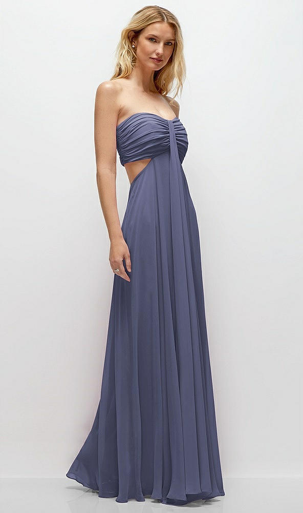 Back View - French Blue Strapless Empire Waist Cutout Maxi Dress with Covered Button Detail