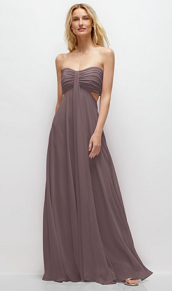 Front View - French Truffle Strapless Empire Waist Cutout Maxi Dress with Covered Button Detail