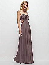 Rear View Thumbnail - French Truffle Strapless Empire Waist Cutout Maxi Dress with Covered Button Detail