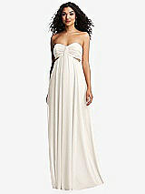 Alt View 5 Thumbnail - Ivory Strapless Empire Waist Cutout Maxi Dress with Covered Button Detail