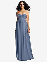 Alt View 5 Thumbnail - Larkspur Blue Strapless Empire Waist Cutout Maxi Dress with Covered Button Detail