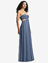 Alt View 6 Thumbnail - Larkspur Blue Strapless Empire Waist Cutout Maxi Dress with Covered Button Detail