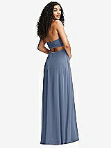 Alt View 7 Thumbnail - Larkspur Blue Strapless Empire Waist Cutout Maxi Dress with Covered Button Detail