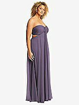 Alt View 2 Thumbnail - Lavender Strapless Empire Waist Cutout Maxi Dress with Covered Button Detail