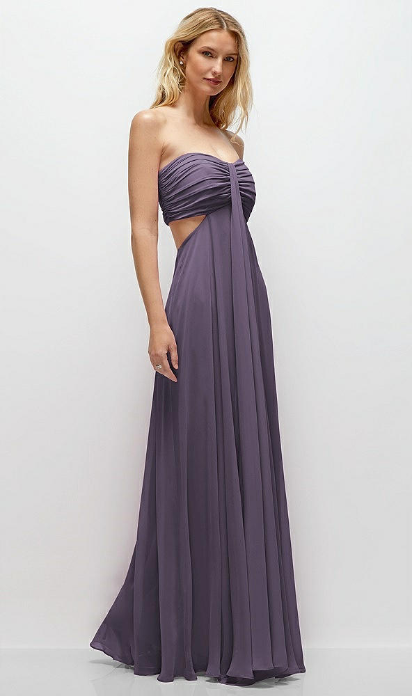 Back View - Lavender Strapless Empire Waist Cutout Maxi Dress with Covered Button Detail