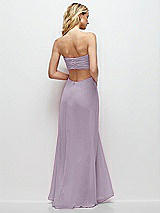 Side View Thumbnail - Lilac Haze Strapless Empire Waist Cutout Maxi Dress with Covered Button Detail