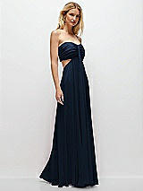 Rear View Thumbnail - Midnight Navy Strapless Empire Waist Cutout Maxi Dress with Covered Button Detail