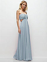 Rear View Thumbnail - Mist Strapless Empire Waist Cutout Maxi Dress with Covered Button Detail