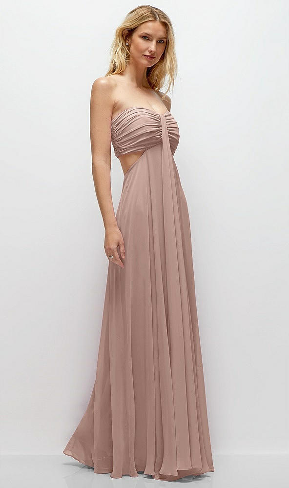 Back View - Neu Nude Strapless Empire Waist Cutout Maxi Dress with Covered Button Detail