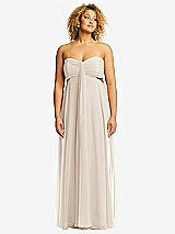 Alt View 1 Thumbnail - Oat Strapless Empire Waist Cutout Maxi Dress with Covered Button Detail