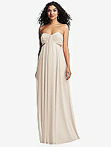 Alt View 5 Thumbnail - Oat Strapless Empire Waist Cutout Maxi Dress with Covered Button Detail