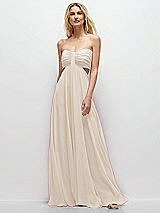 Front View Thumbnail - Oat Strapless Empire Waist Cutout Maxi Dress with Covered Button Detail