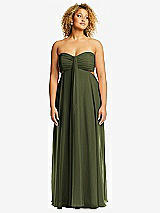 Alt View 1 Thumbnail - Olive Green Strapless Empire Waist Cutout Maxi Dress with Covered Button Detail