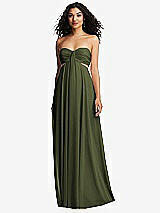 Alt View 5 Thumbnail - Olive Green Strapless Empire Waist Cutout Maxi Dress with Covered Button Detail