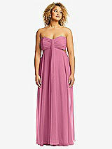 Alt View 1 Thumbnail - Orchid Pink Strapless Empire Waist Cutout Maxi Dress with Covered Button Detail