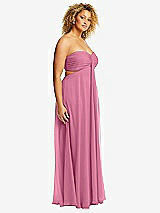 Alt View 2 Thumbnail - Orchid Pink Strapless Empire Waist Cutout Maxi Dress with Covered Button Detail