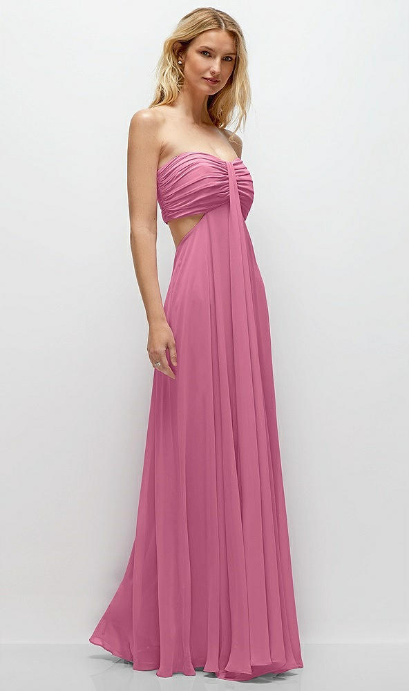 Back View - Orchid Pink Strapless Empire Waist Cutout Maxi Dress with Covered Button Detail