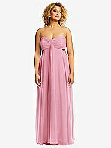 Alt View 1 Thumbnail - Peony Pink Strapless Empire Waist Cutout Maxi Dress with Covered Button Detail