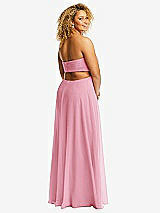 Alt View 3 Thumbnail - Peony Pink Strapless Empire Waist Cutout Maxi Dress with Covered Button Detail