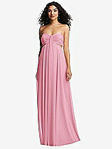 Alt View 5 Thumbnail - Peony Pink Strapless Empire Waist Cutout Maxi Dress with Covered Button Detail