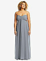 Alt View 1 Thumbnail - Platinum Strapless Empire Waist Cutout Maxi Dress with Covered Button Detail