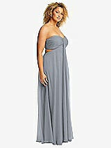 Alt View 2 Thumbnail - Platinum Strapless Empire Waist Cutout Maxi Dress with Covered Button Detail