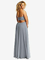 Alt View 3 Thumbnail - Platinum Strapless Empire Waist Cutout Maxi Dress with Covered Button Detail