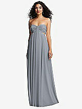 Alt View 5 Thumbnail - Platinum Strapless Empire Waist Cutout Maxi Dress with Covered Button Detail