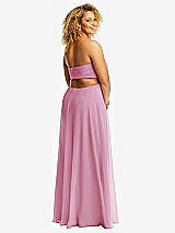 Alt View 3 Thumbnail - Powder Pink Strapless Empire Waist Cutout Maxi Dress with Covered Button Detail