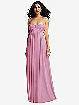 Alt View 5 Thumbnail - Powder Pink Strapless Empire Waist Cutout Maxi Dress with Covered Button Detail